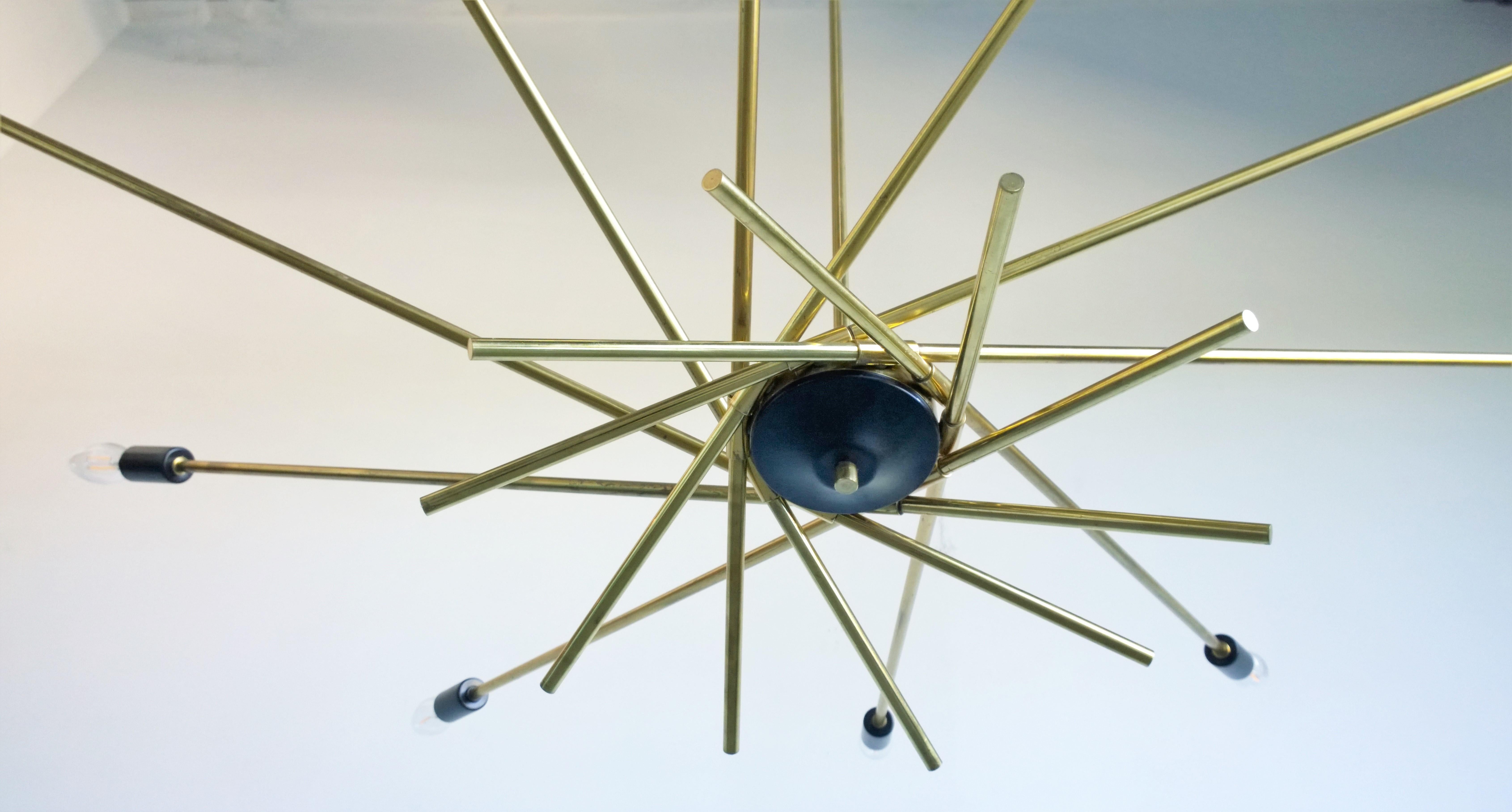 Ten-Arm / Torchiere Brass & Black Accents Stilnovo Attributed Sputnik Chandelier 1