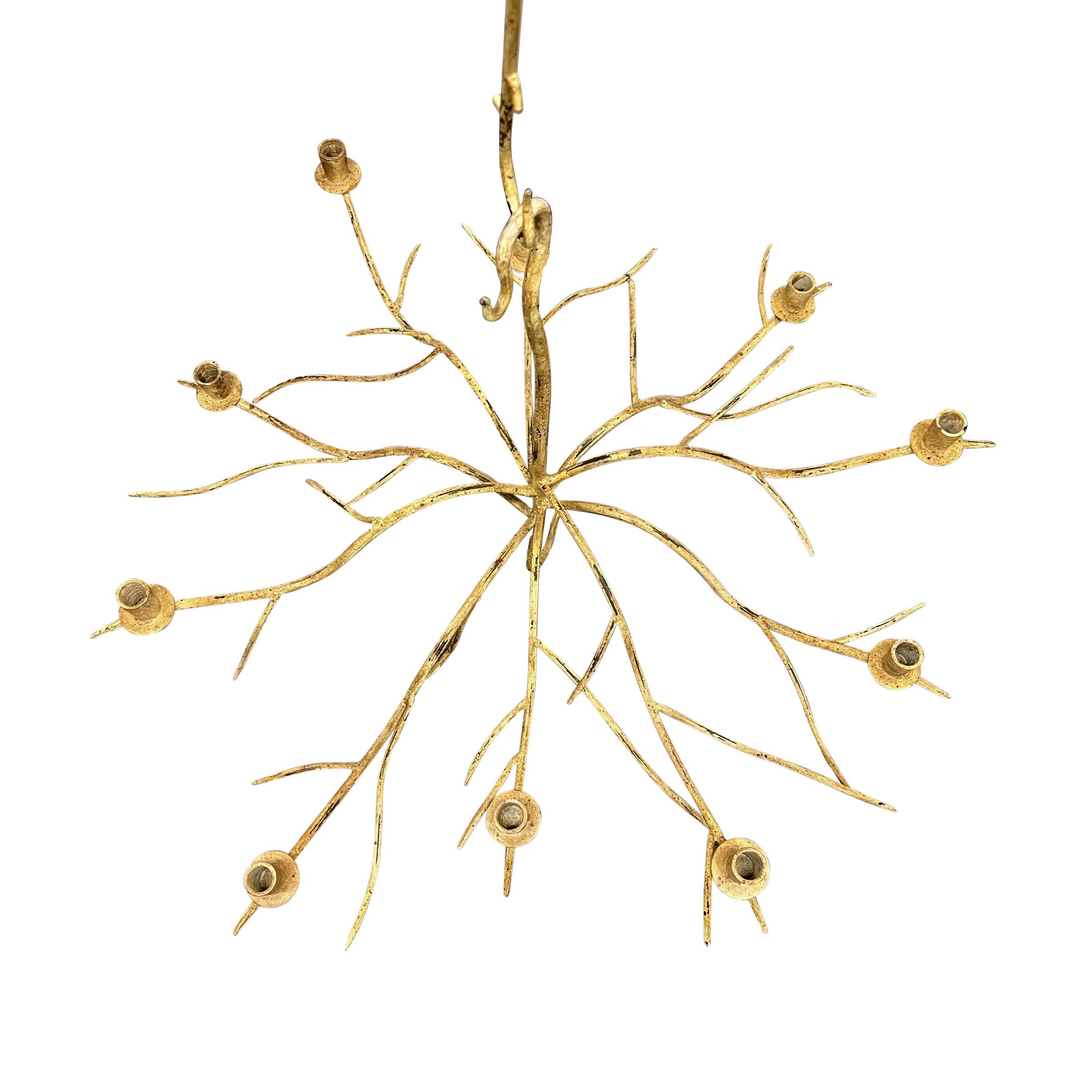 American Ten Arm Wrought Iron Tree-Branch Chandelier For Sale