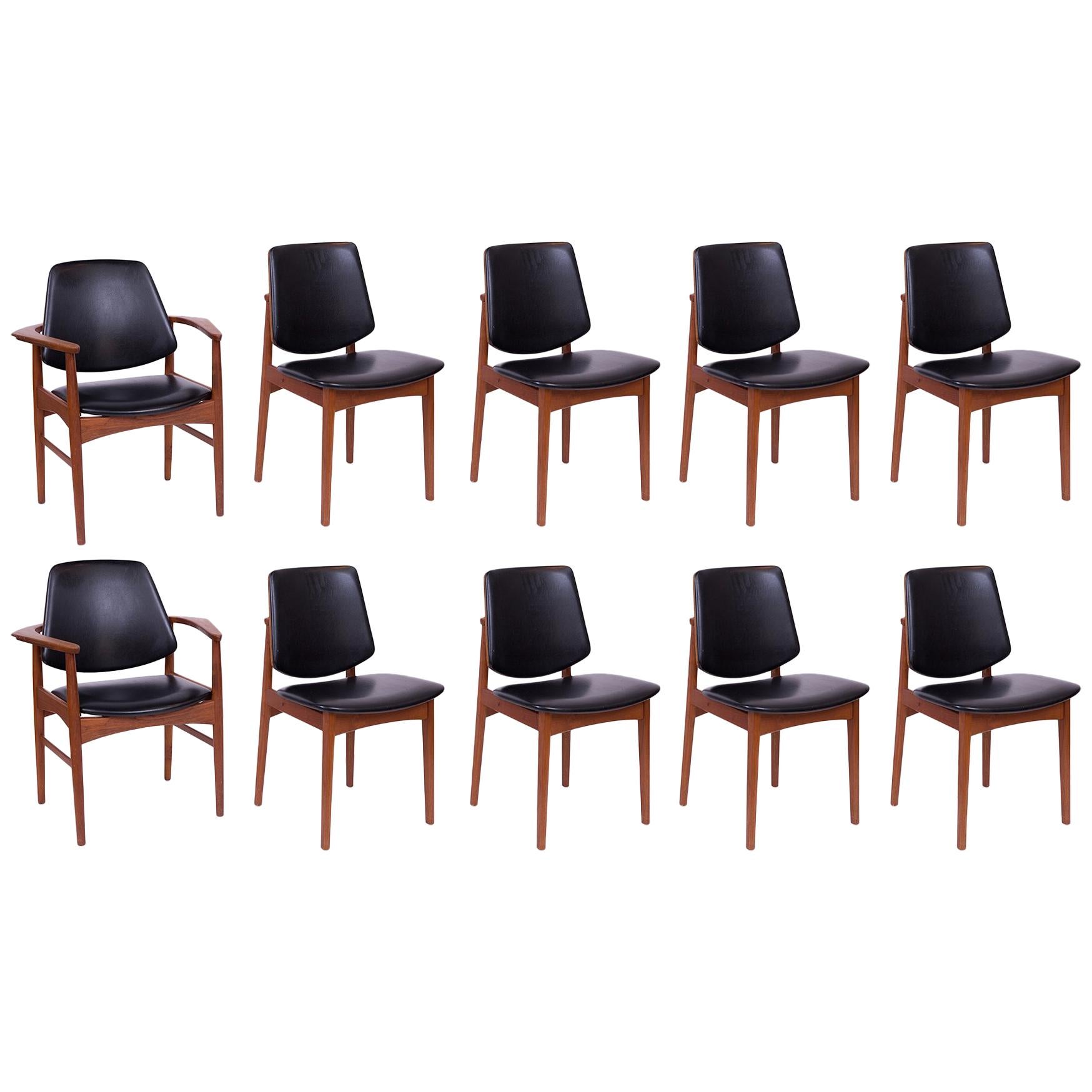 Ten Arne Hovmand Olsen Teak & Brass Dining Chairs