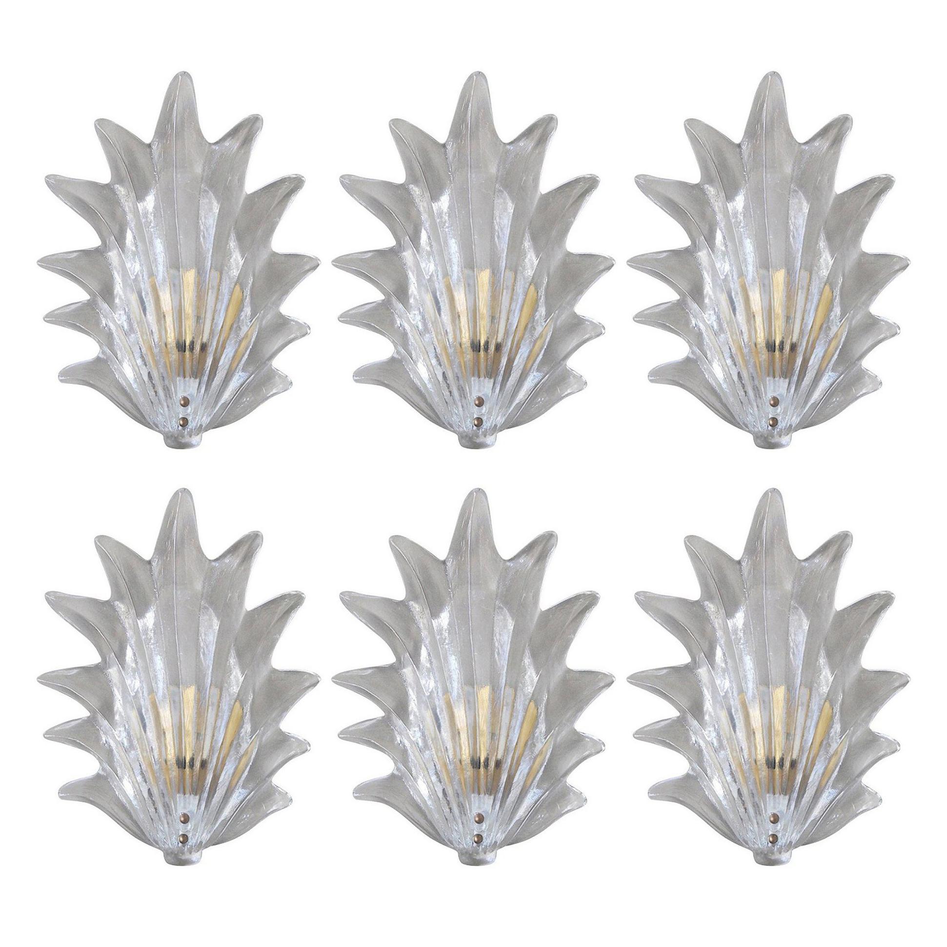 Six Art Deco Leaf Sconces by Barovier e Toso
