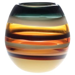 Ten Banded Amber Barrel Vase, Hand Blown Glass - Made to Order