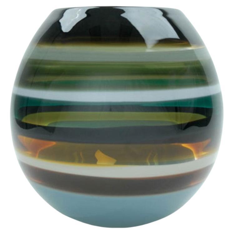 Ten Banded Amber Barrel Vase, Hand Blown Glass - Made to Order For Sale