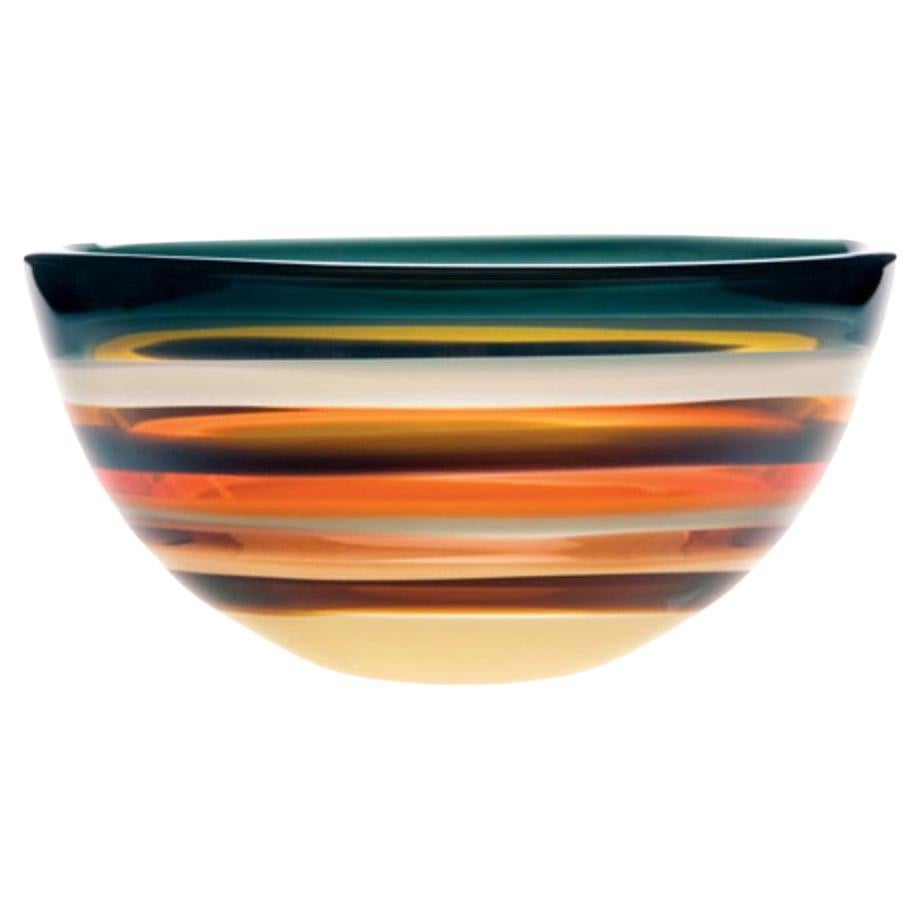 Ten Banded Amber Low Bowl, Hand Blown Glass - Made to Order For Sale