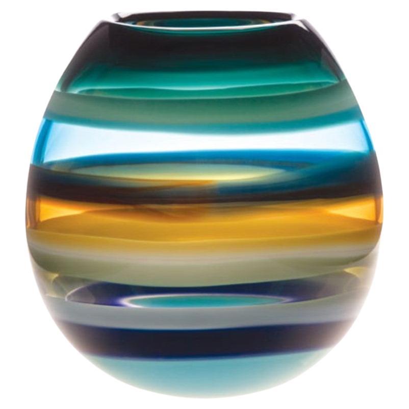 Ten Banded Aqua Barrel Vase, Hand Blown Glass - Made to Order For Sale