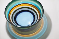 Bol bas aqua à dix bandes, verre soufflé à la bouche - Made to Order