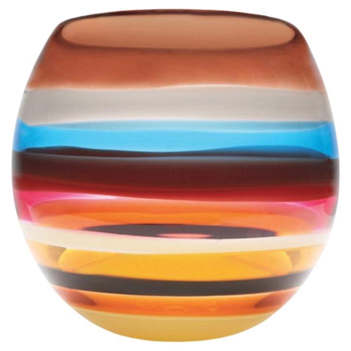 Ten Banded Cranberry Barrel Vase, Hand Blown Glass - Made to Order For Sale