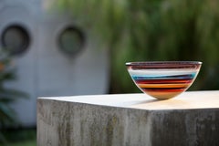 Ten Banded Cranberry Low Bowl, Hand Blown Glass - Made to Order