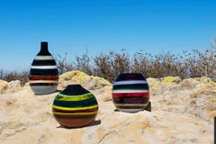 Ten Banded Moss Barrel Vase, Hand Blown Glass - Made to Order
