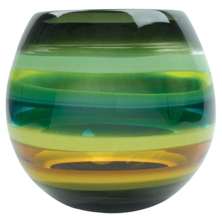 Ten Banded Moss Barrel Vase, Hand Blown Glass - Made to Order For Sale