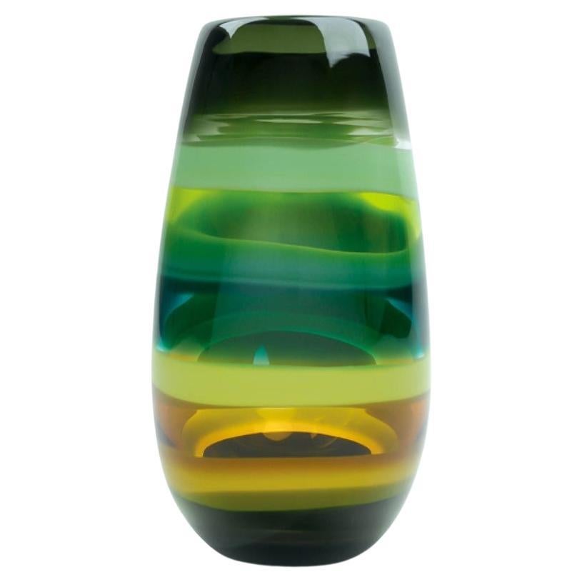Vase cylindre à dix bandes de mousse, verre soufflé à la bouche - Hand Made en vente