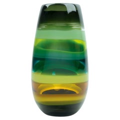 Ten Banded Moss Cylinder Vase, Hand Blown Glass - Made to Order