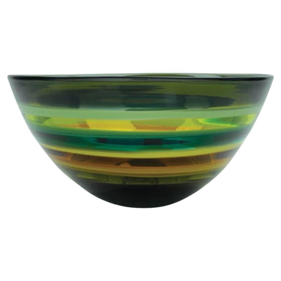 Ten Banded Moss Low Bowl, Hand Blown Glass - Made to Order For Sale