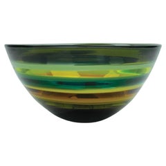 Ten Banded Moss Low Bowl, Hand Blown Glass - Made to Order