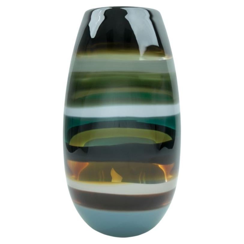 Vase cylindrique en pierre à dix bandes, verre soufflé à la bouche - Hand Made en vente