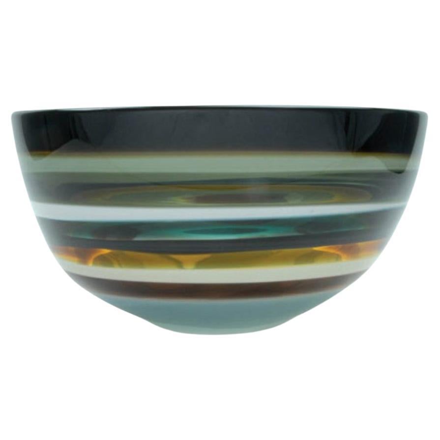 Ten Banded Stone Low Bowl, Hand Blown Glass - Made to Order For Sale