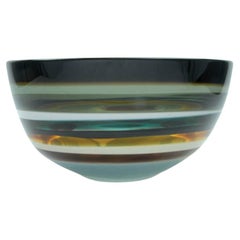 Ten Banded Stone Low Bowl, Hand Blown Glass - Made to Order