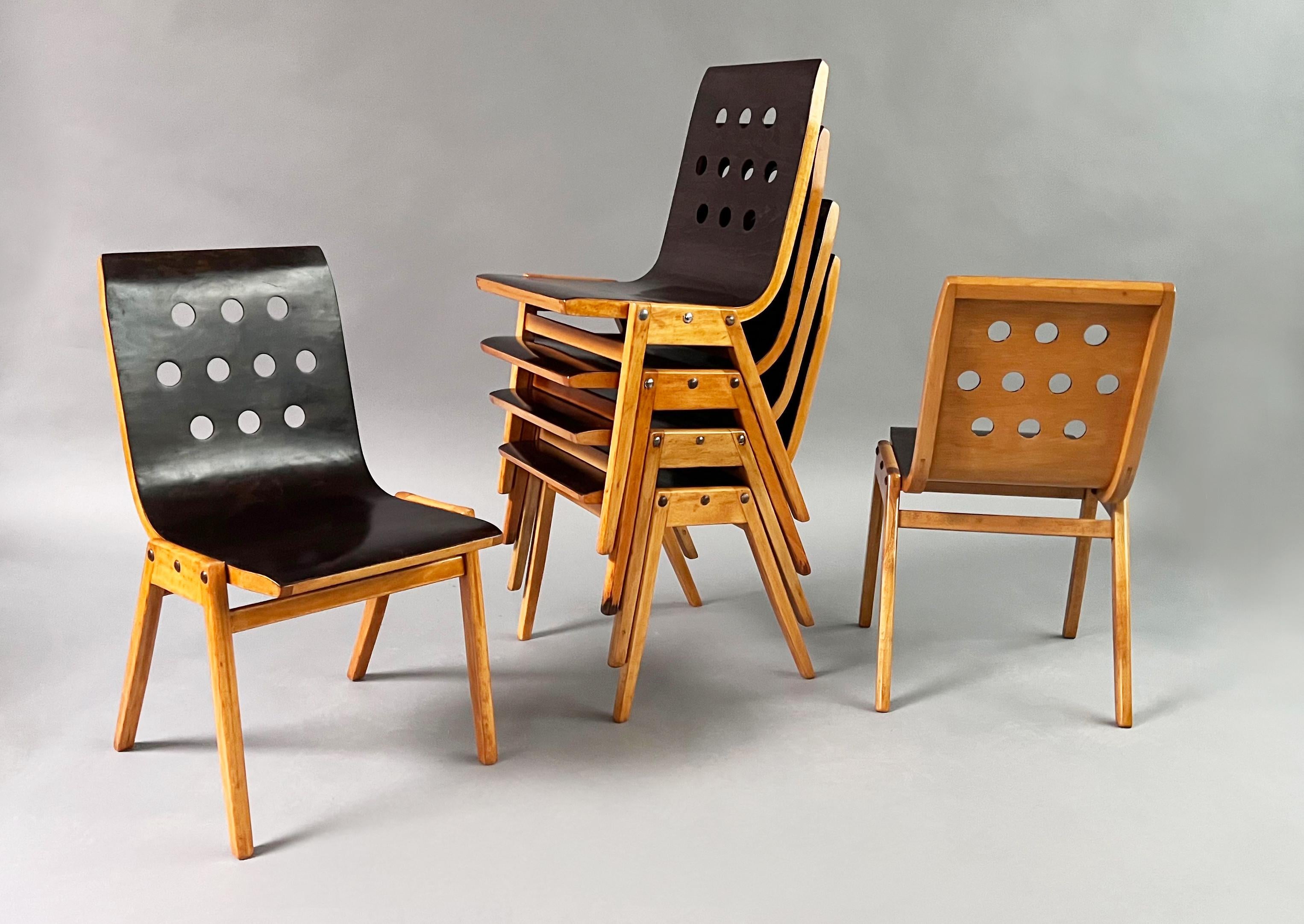 ten stacking chairs,
Roland Rainer for the Vienna city hall
Vienna, 1952
Bentwood.