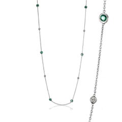 Ten Bezel-Set Emeralds and Diamonds 16 Inch Necklace Weighing 1.05 Carat