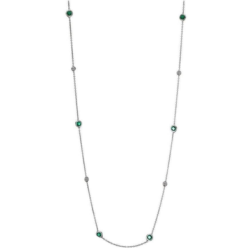 Ten Bezel-Set Emeralds and Diamonds 16 Inch Necklace Weighing 1.05 Carat
