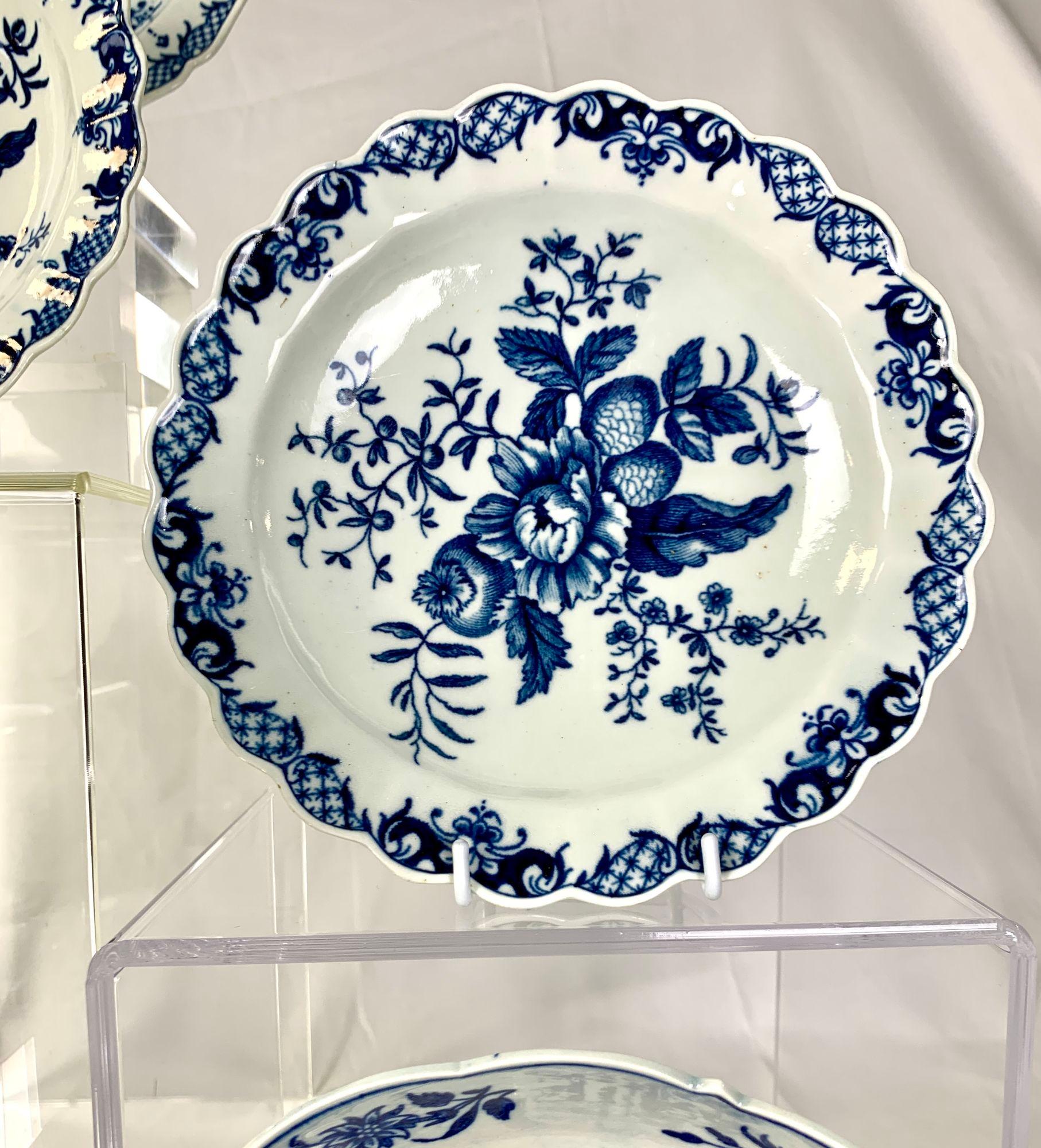 Cabinet Set 10 Blue and White 18th Century Dr Wall Worcester Porcelain Dishes 10
