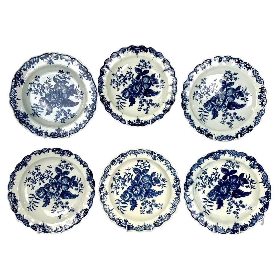 English Cabinet Set 10 Blue and White 18th Century Dr Wall Worcester Porcelain Dishes