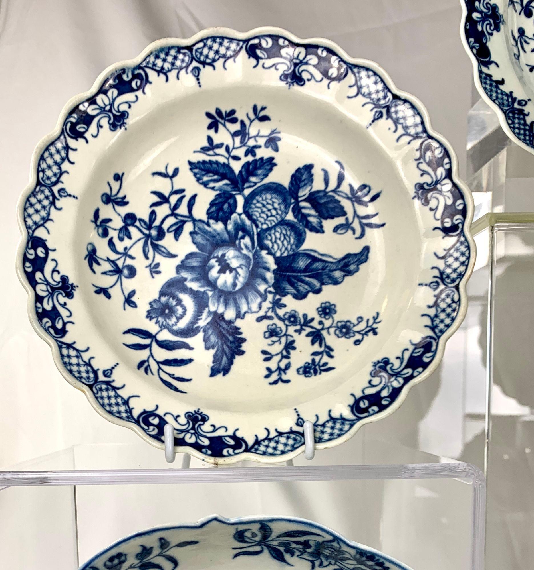 Cabinet Set 10 Blue and White 18th Century Dr Wall Worcester Porcelain Dishes 3