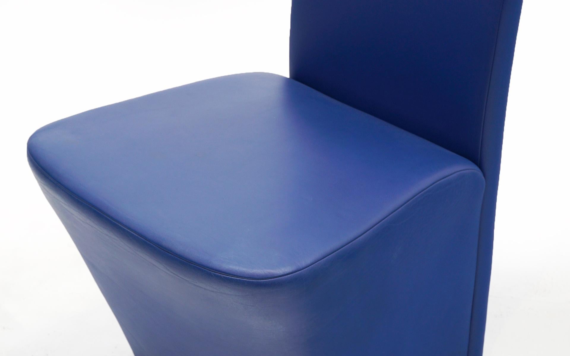 Modern Ten Blue Leather Dining Chairs by Eric Jourdain for Domeau & Pérès, France, 2002 For Sale