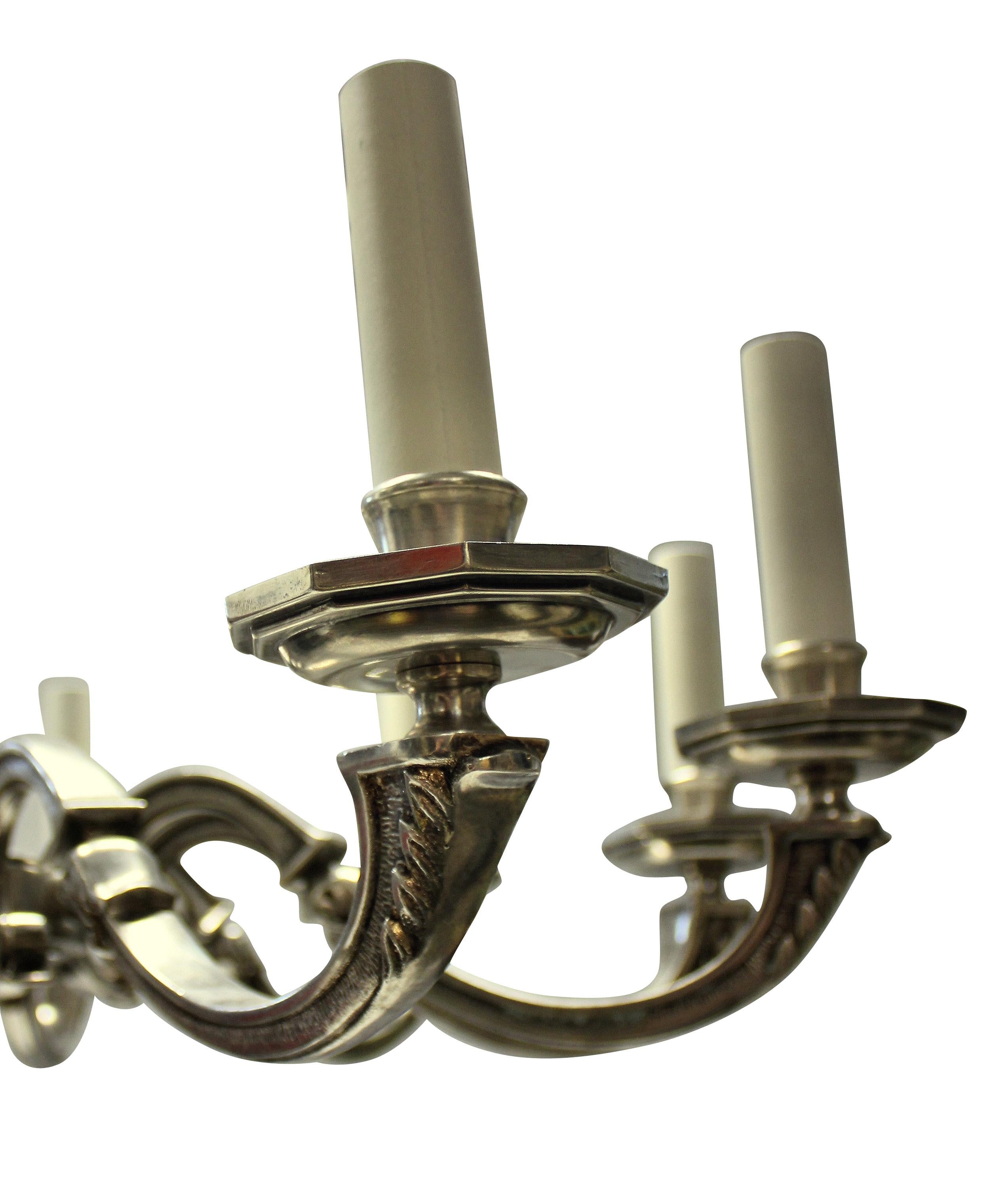 English Ten Branch Silver Plated Neo Classical Chandelier
