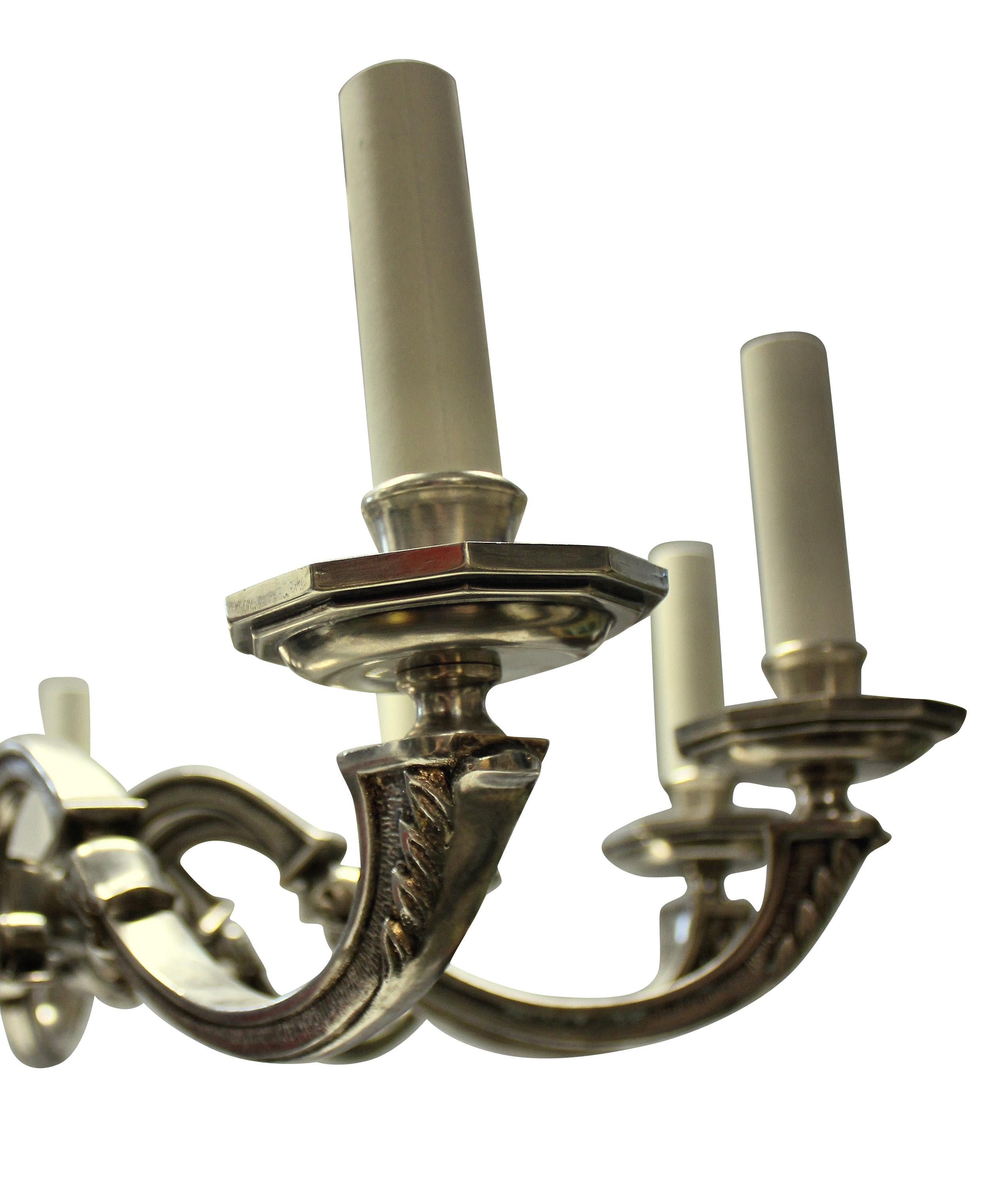 English Ten Branch Silver Plated Neo Classical Chandelier For Sale