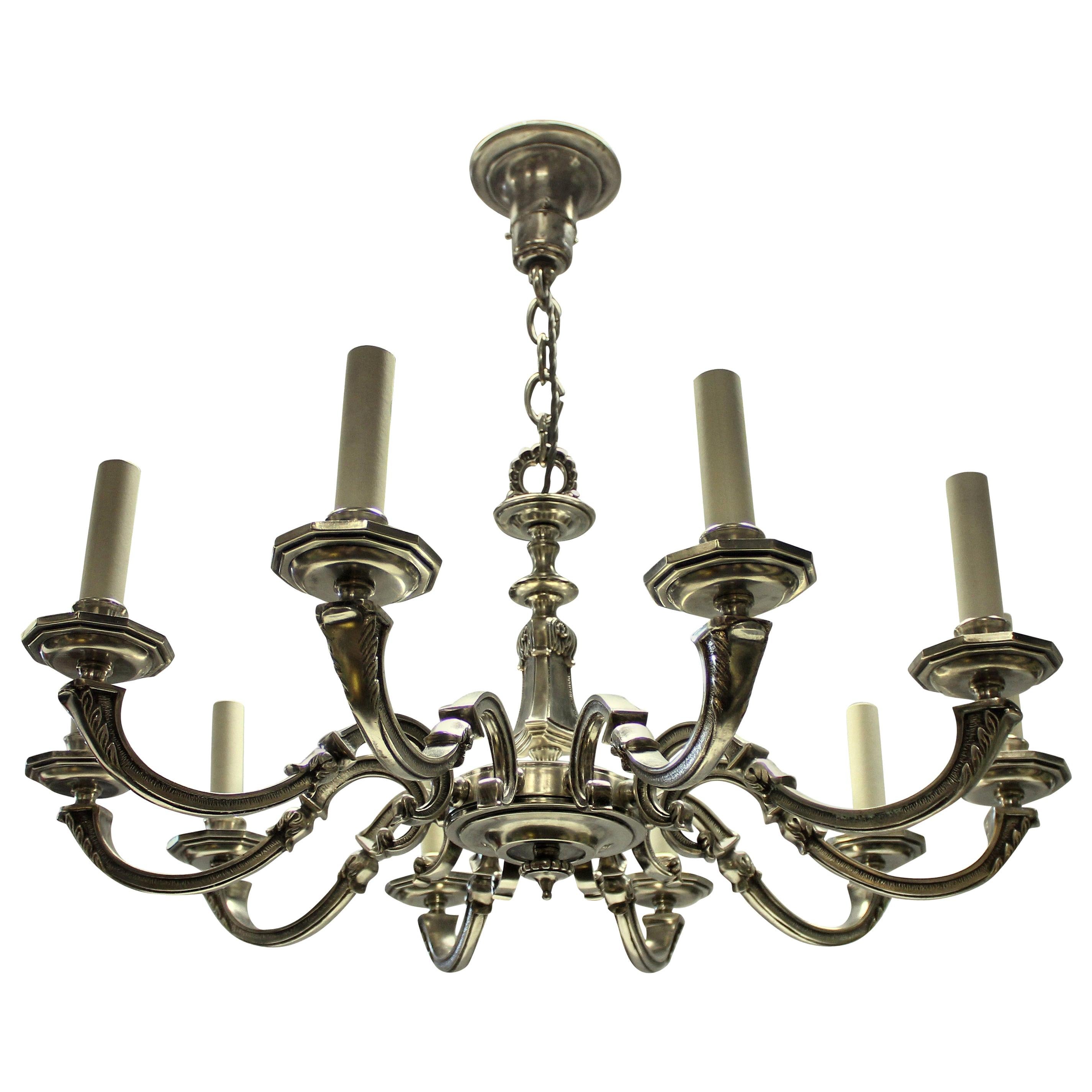 Ten Branch Silver Plated Neo Classical Chandelier