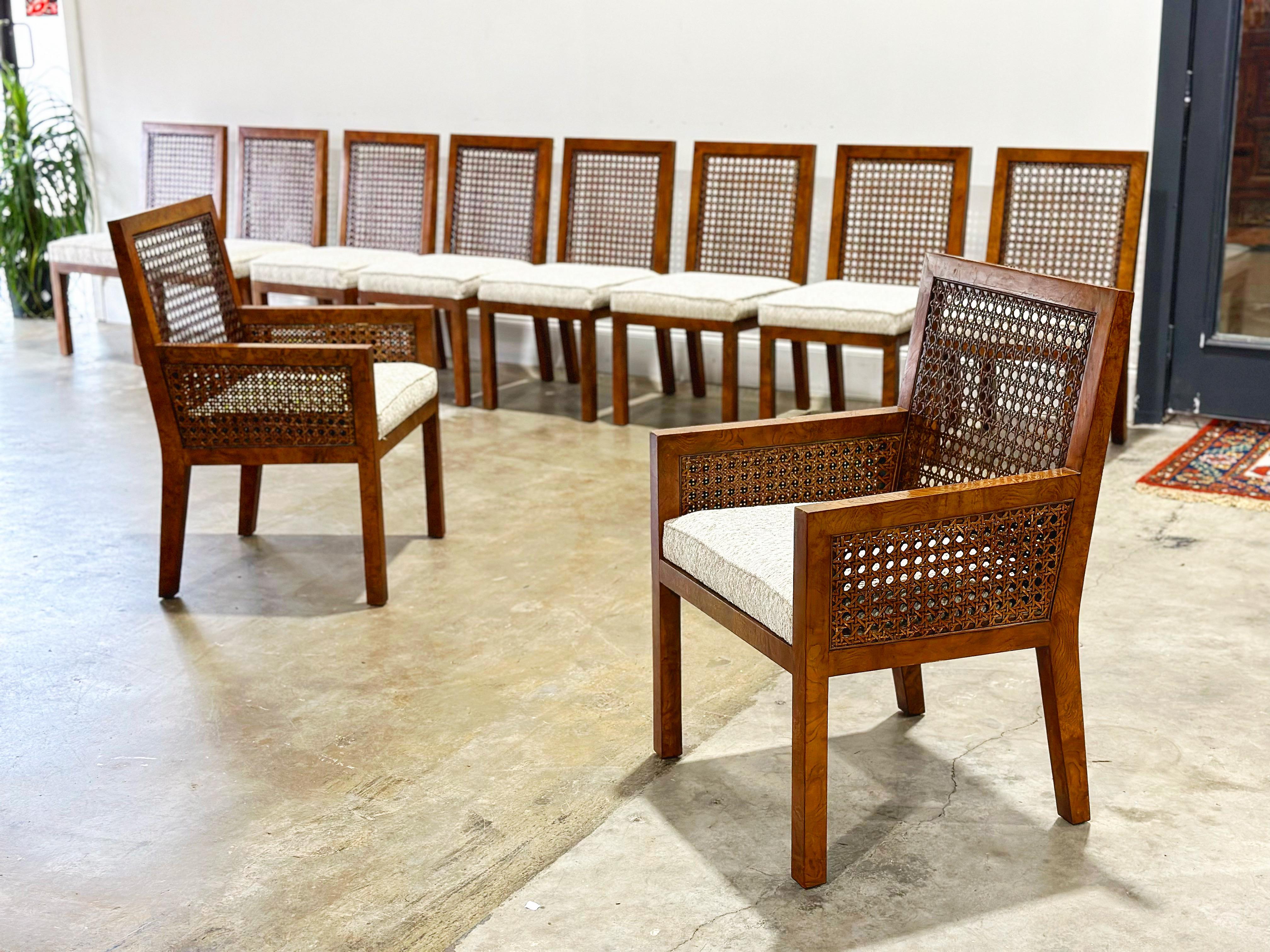 Ten Burl + Cane Parsons Dining Chairs, Rare Widdicomb Set of 10 Organic Modern  11