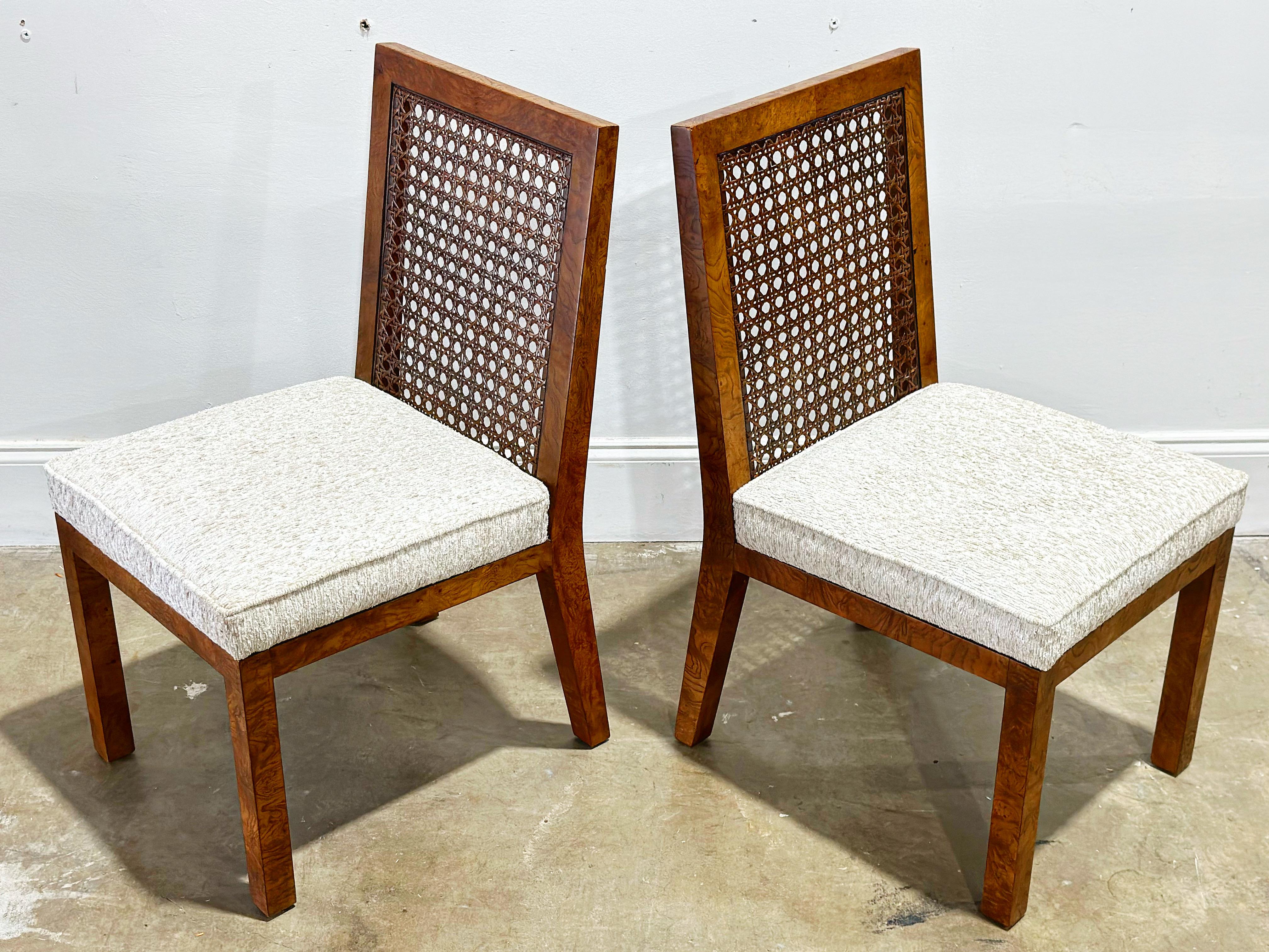 Ten Burl + Cane Parsons Dining Chairs, Rare Widdicomb Set of 10 Organic Modern  In Good Condition In Decatur, GA