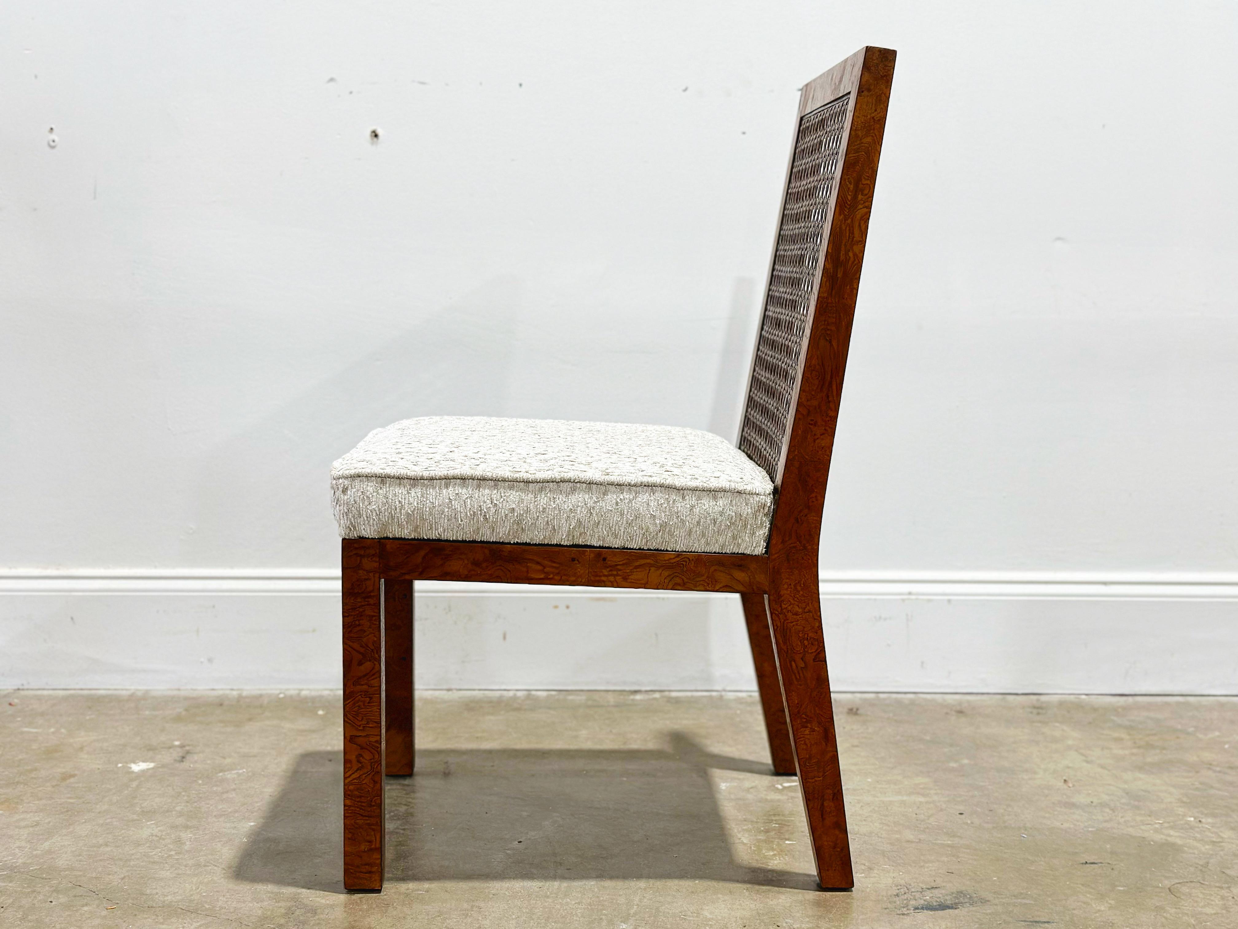 Mid-20th Century Ten Burl + Cane Parsons Dining Chairs, Rare Widdicomb Set of 10 Organic Modern 