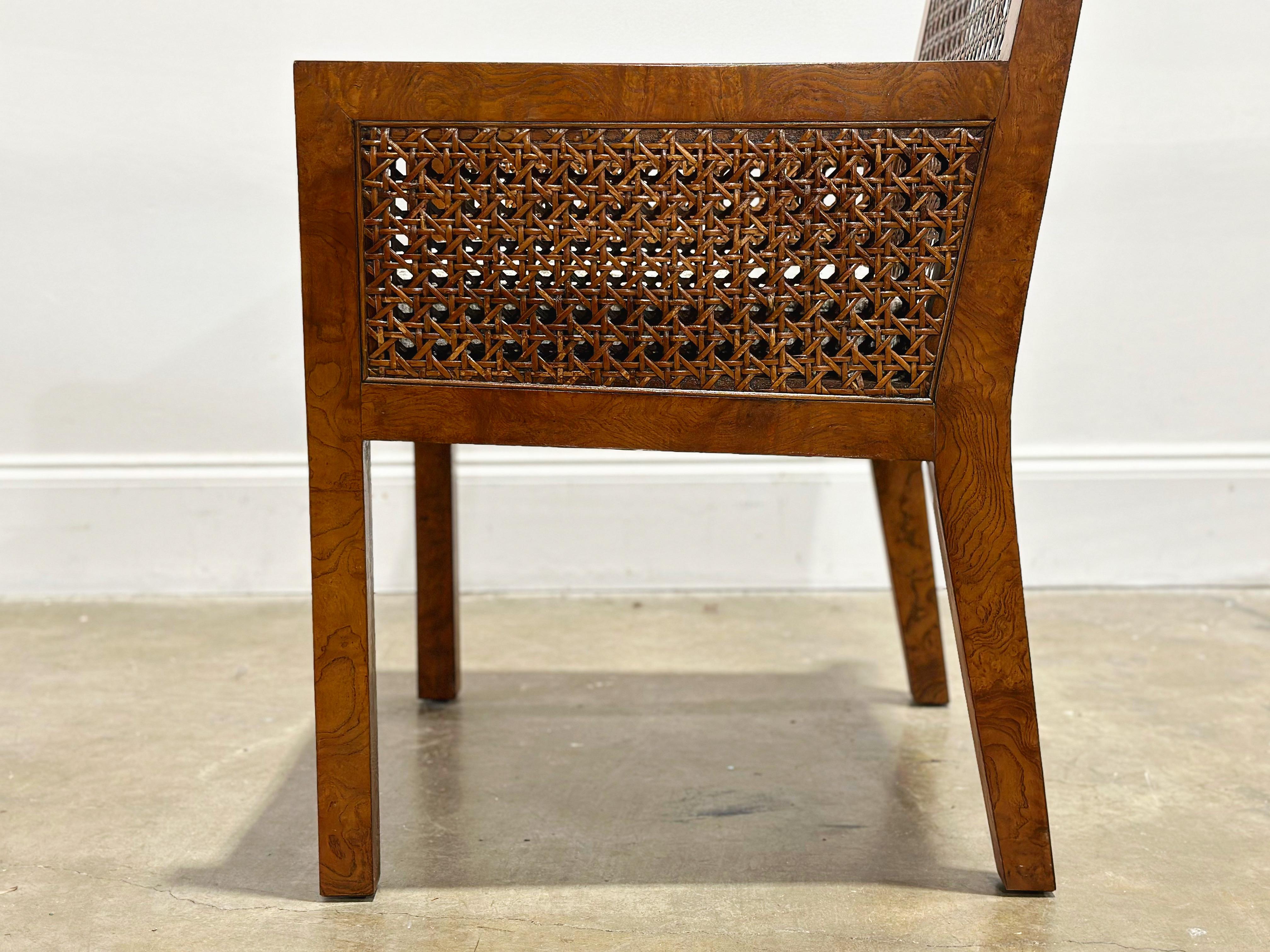 Ten Burl + Cane Parsons Dining Chairs, Rare Widdicomb Set of 10 Organic Modern 1