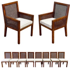 Ten Burl + Cane Parsons Dining Chairs, Rare Widdicomb Set of 10 Organic Modern 