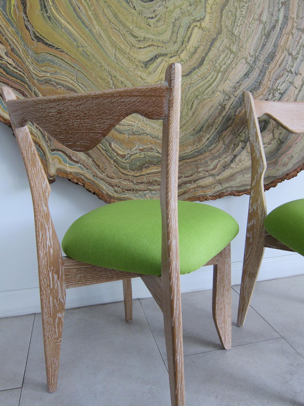 French Ten Cerused Oak Dining Room Chairs by Guillerme & Chambron