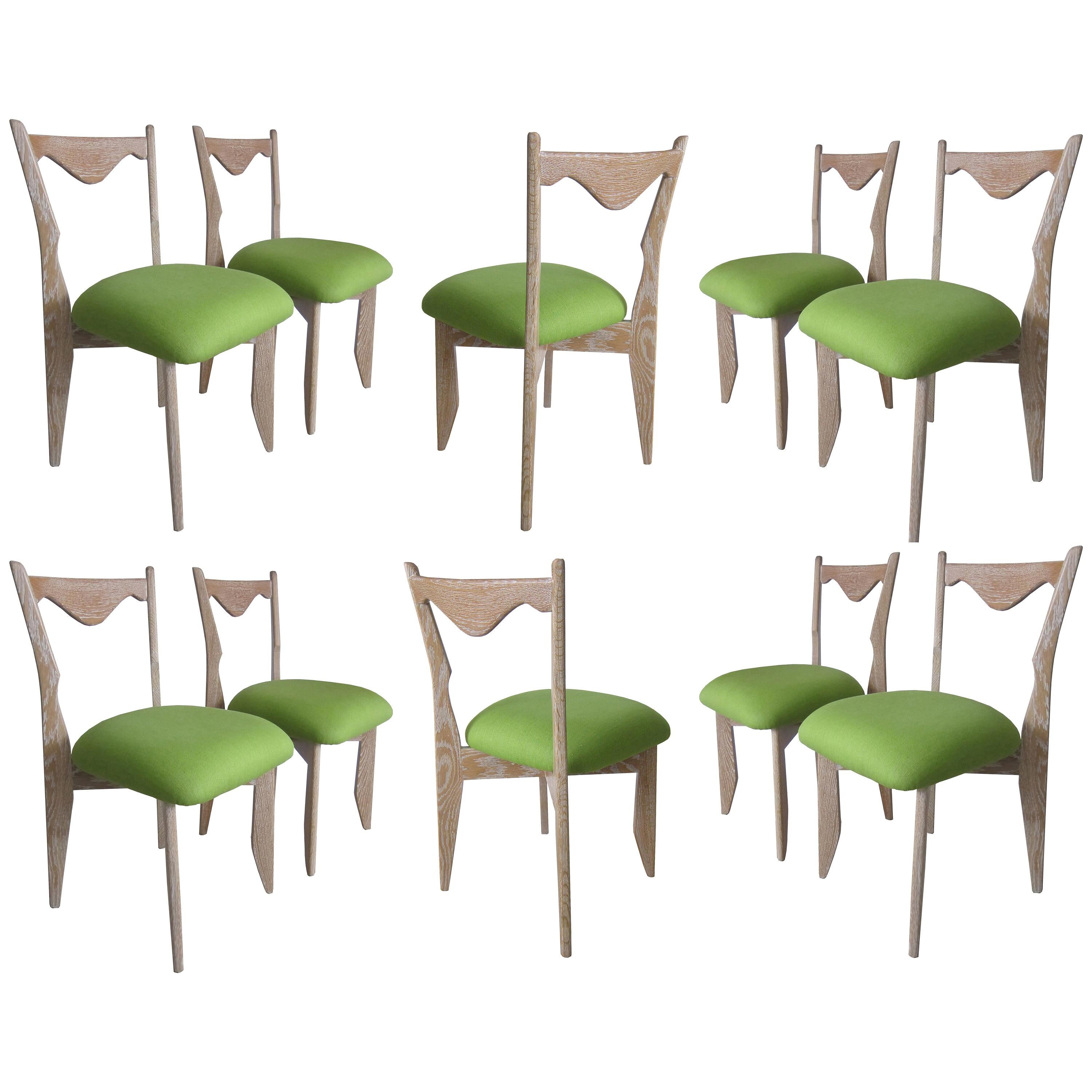 Ten Cerused Oak Dining Room Chairs by Guillerme & Chambron