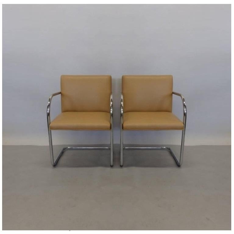 Mid-Century Modern Ten Chrome & Camel Colored Mies van der Rohe Tubular Brno Chairs by Knoll For Sale