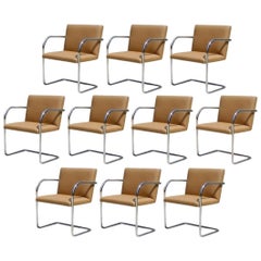 Ten Chrome & Camel Colored Mies van der Rohe Tubular Brno Chairs by Knoll