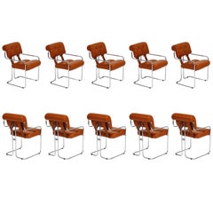 Ten Cognac Leather "Tucroma" Chairs by Guido Faleschini for Mariani Pace, 1970s