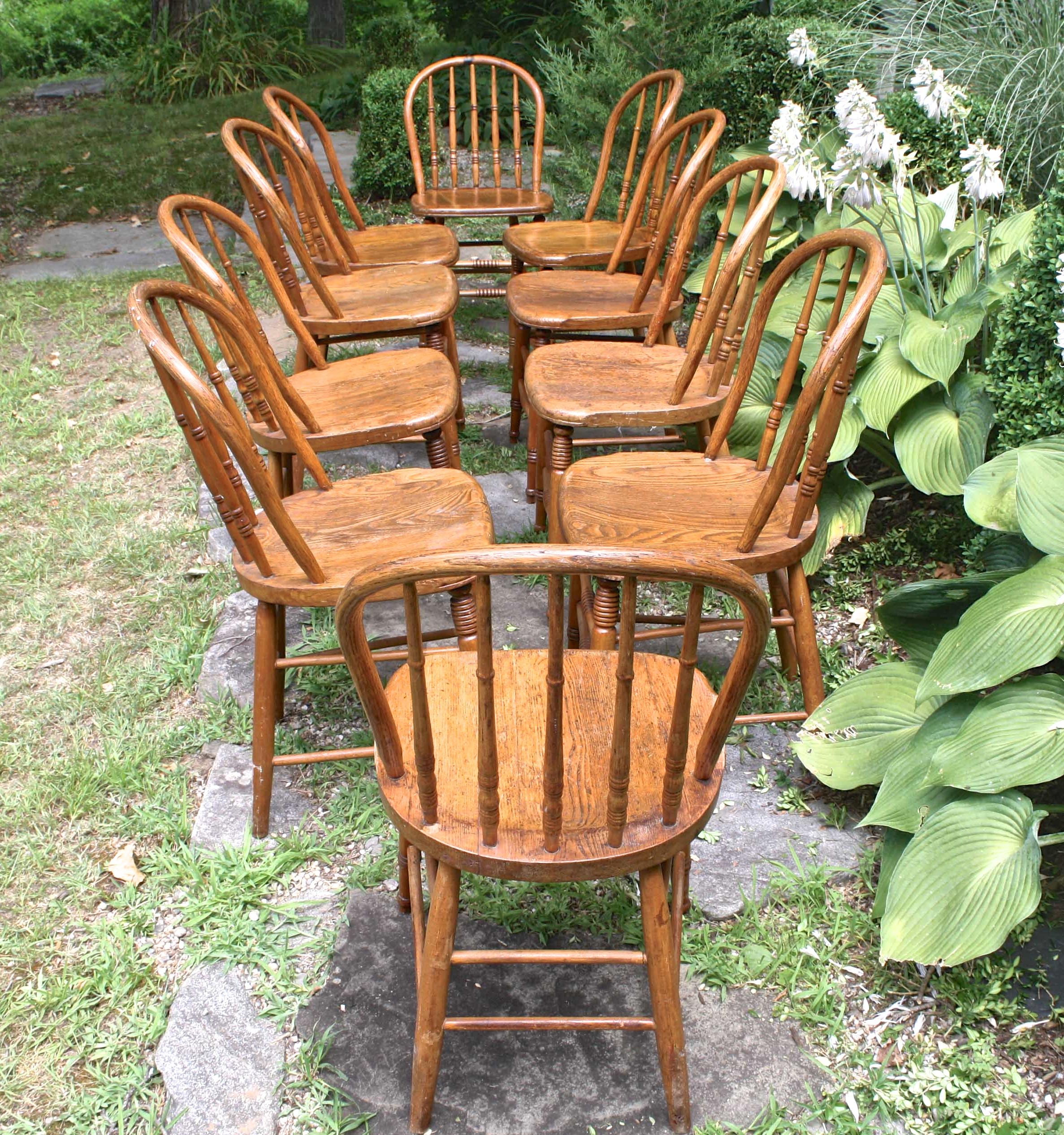 Country TEN Connecticut Hoop Back Windsor Chairs For Sale