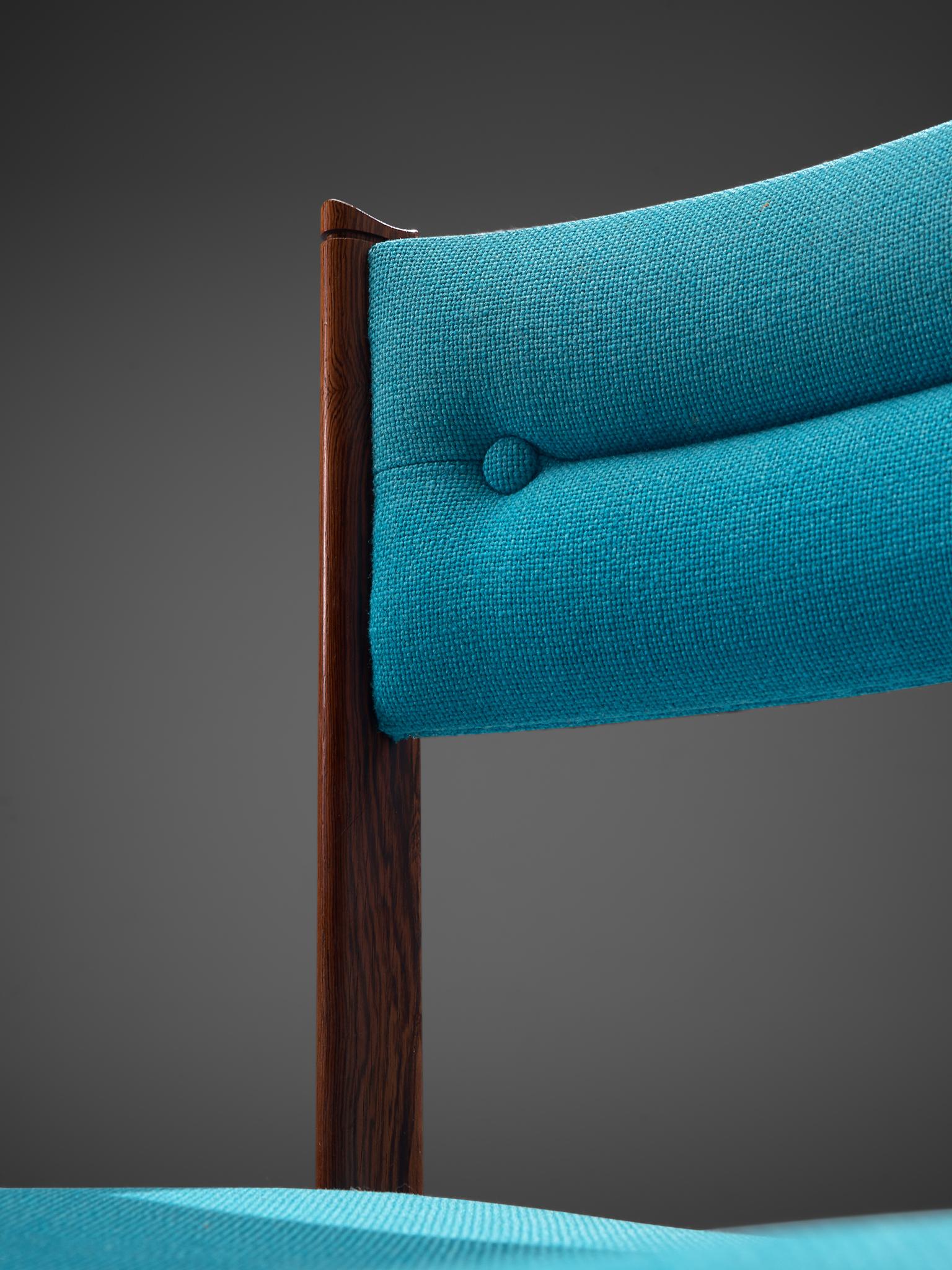 Ten Danish Dining Chairs in Rosewood and Blue Upholstery 4