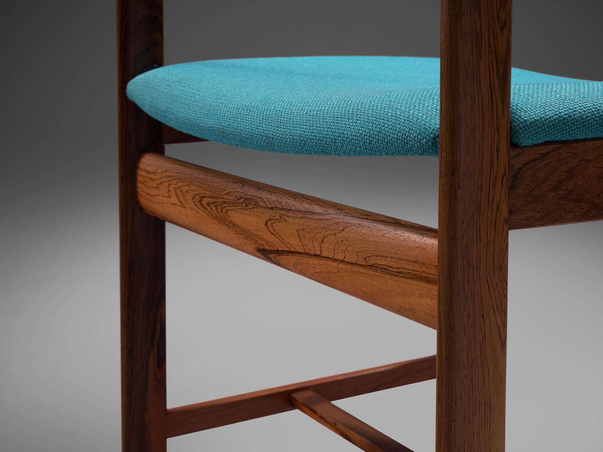 Ten Danish Dining Chairs in Rosewood and Blue Upholstery 1