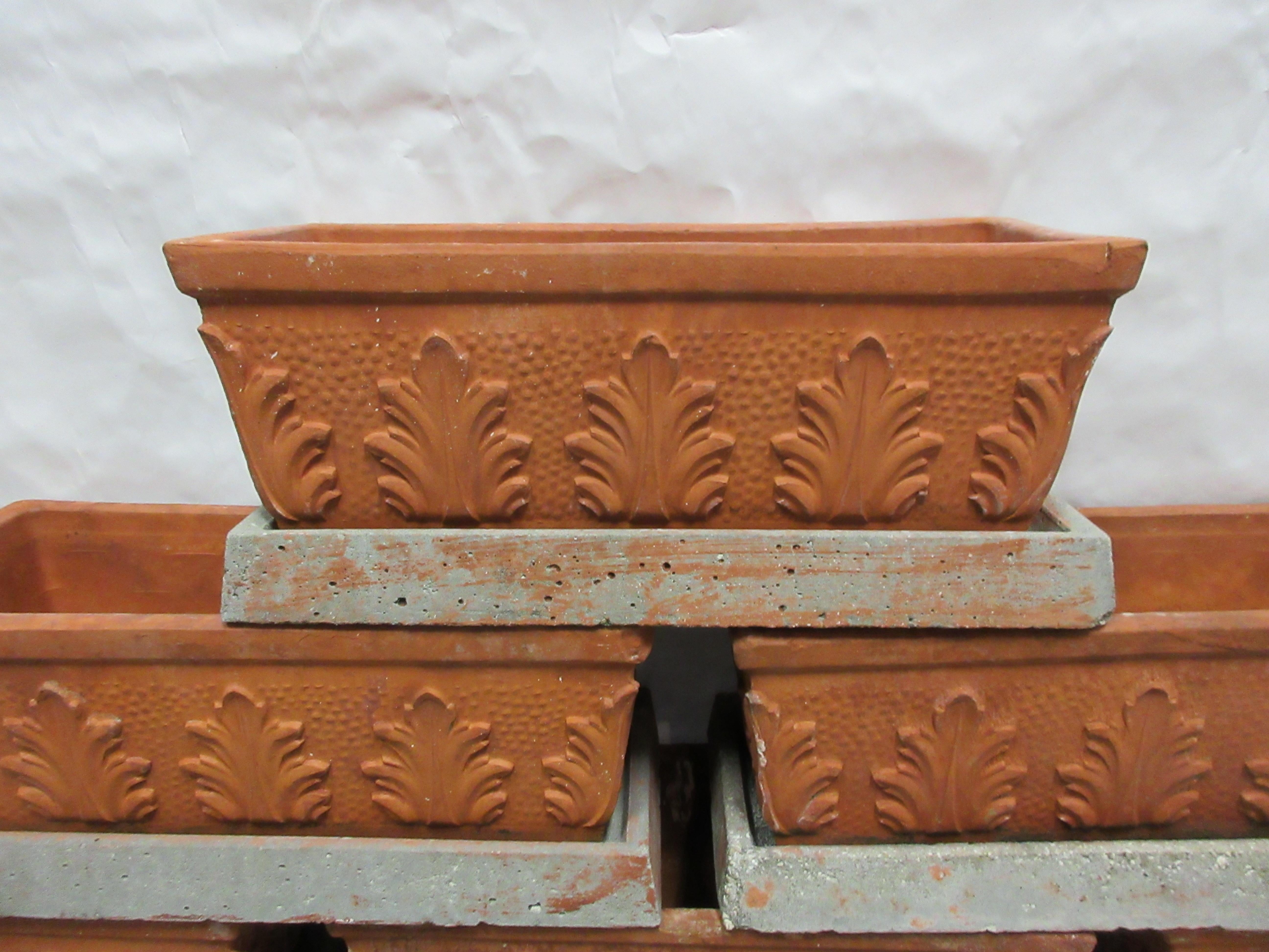 This is a unique set of 10 Decorative Rectangular Italian Planters with Concrete tray for each one.