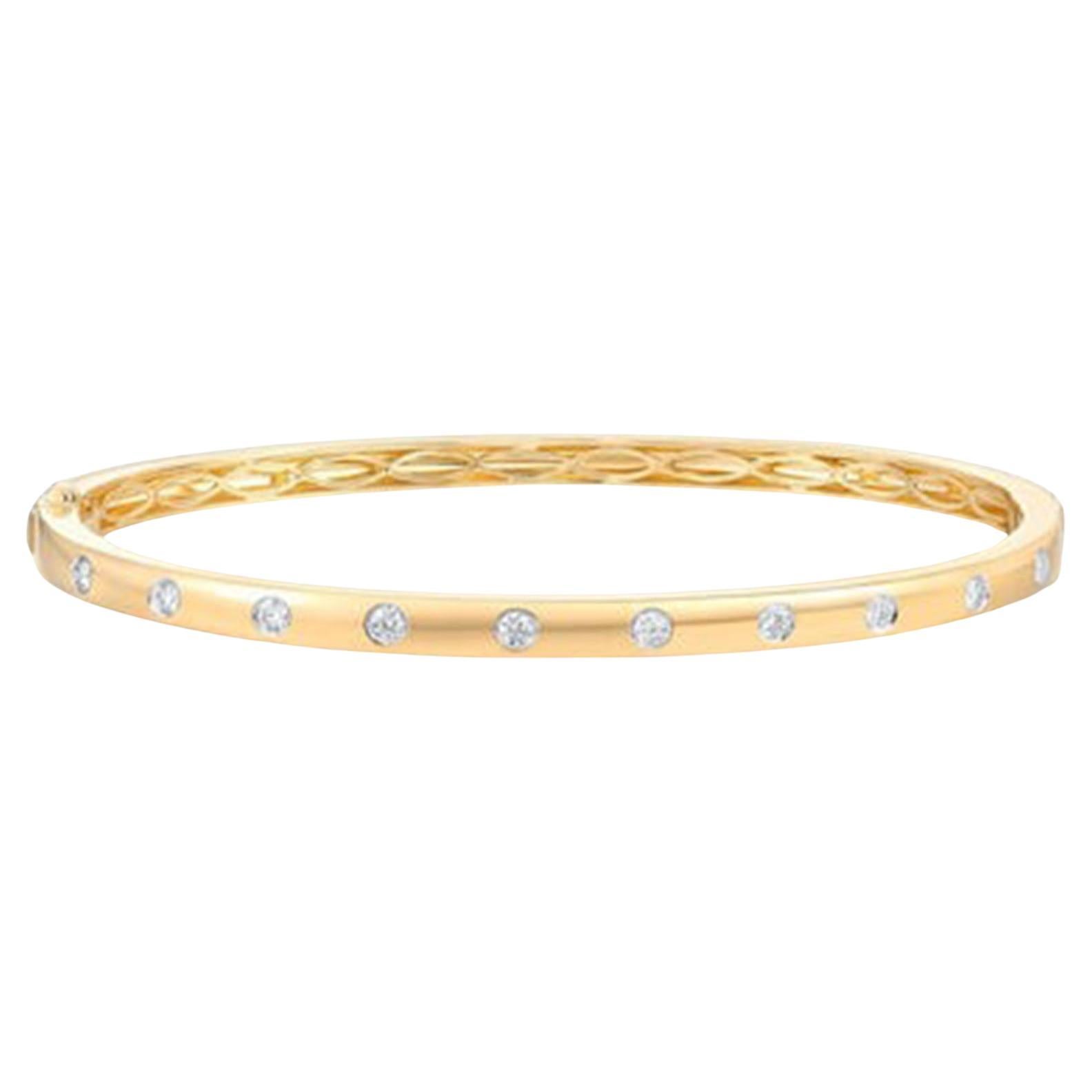 Ten Diamonds 14K (or 18k upon request) Yellow Gold Bangle Bracelet For Sale