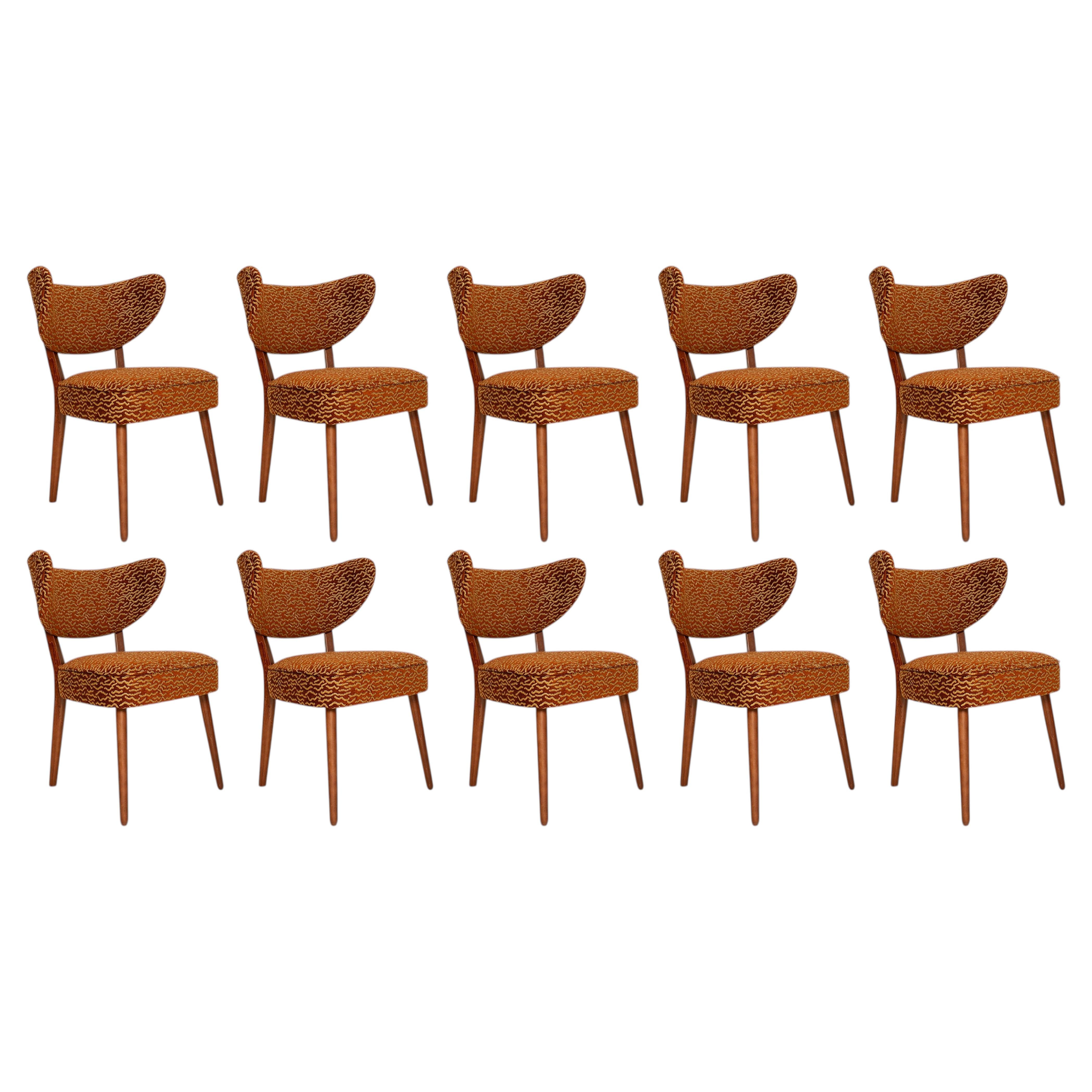 Ten Dining Chairs, LE CHANT DES DUNES Pierre Frey, Walnut Wood, Vintola Studio