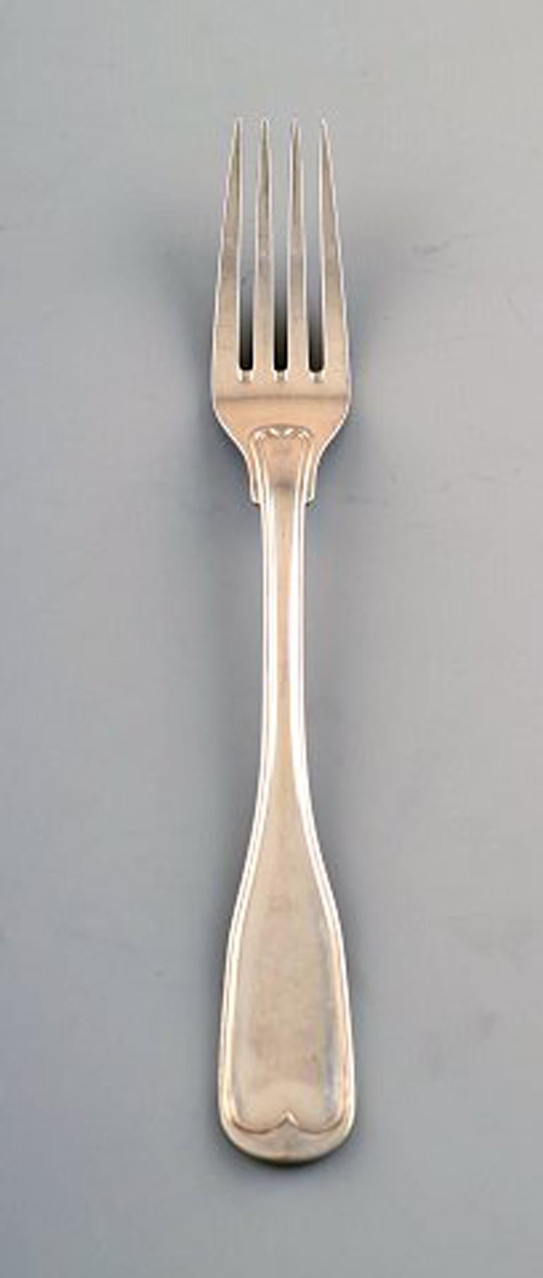 Scandinavian Modern Ten Dinner Forks, Old Rifled, Danish Silver 0.830, Guardein Jens Sigsgaard For Sale