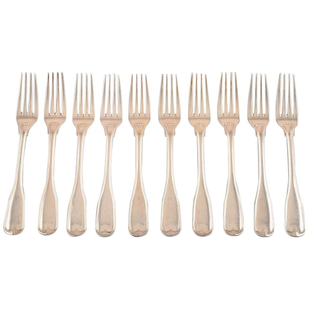 Ten Dinner Forks, Old Rifled, Danish Silver 0.830, Guardein Jens Sigsgaard For Sale