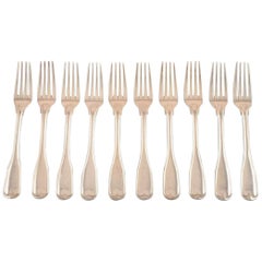 Ten Dinner Forks, Old Rifled, Danish Silver 0.830, Guardein Jens Sigsgaard