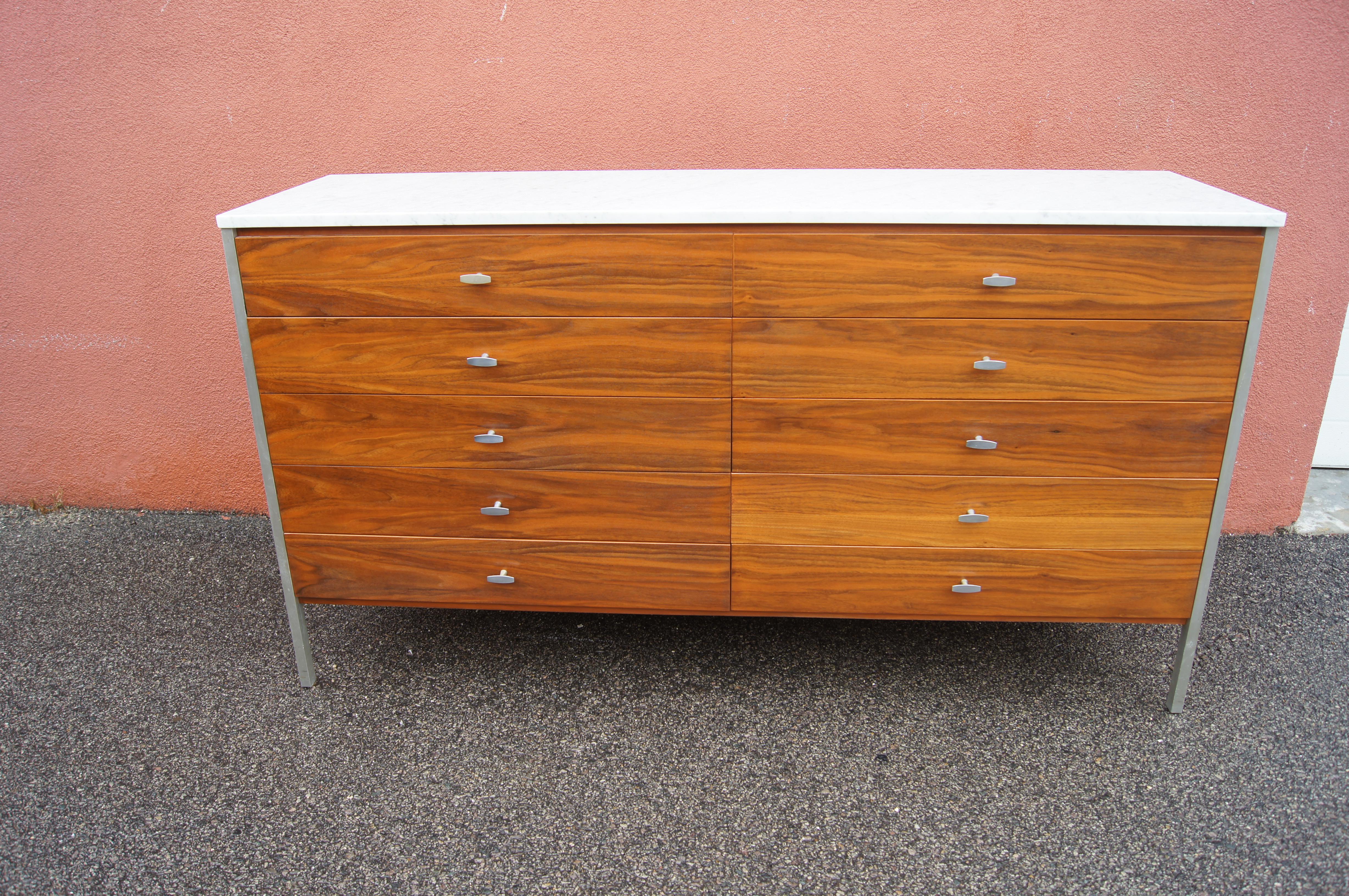 American Ten-Drawer Walnut Dresser with Marble Top by Paul McCobb